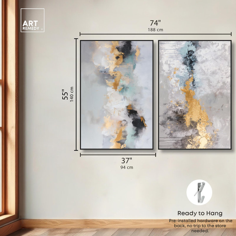 Ensemble de 2 reproductions d'art sur toile Gilded Luxe Duo , H 55 po x l 37 po, Noir