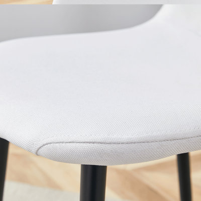 Luxury Simple Chair - Set of 4 WHITE Linen-Cotton Material High Resilience Dining Chair with Metal Black Leg