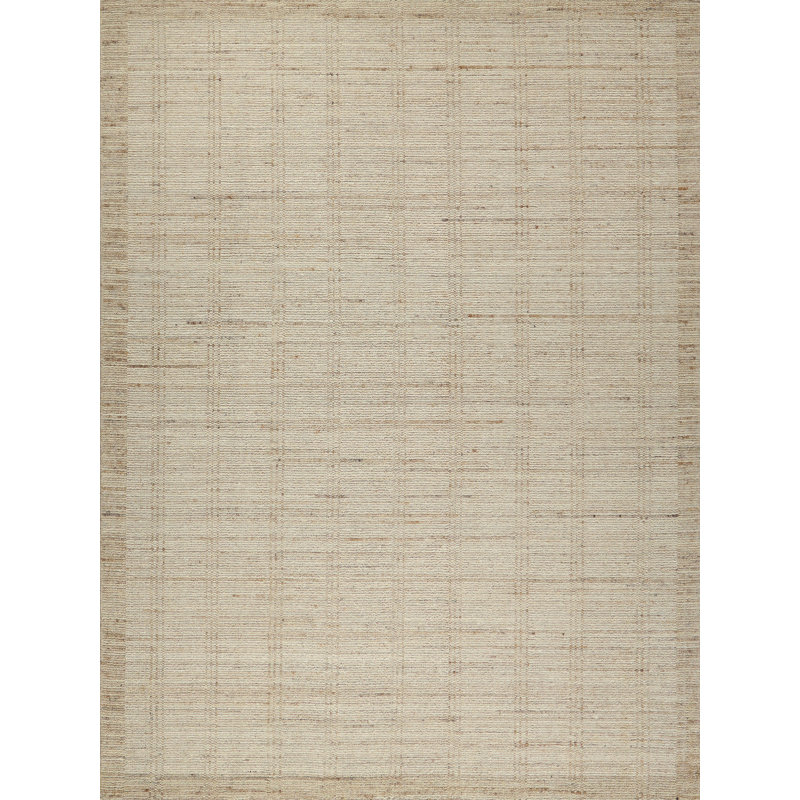 Desi hand-knotted Wool Silver Area Rug, Rectangle 6' x 9', Beige