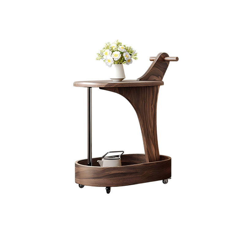 Retro Walnut Wooden Side Table with Cart, 27.95" H x 24.8" W x 14.96" D