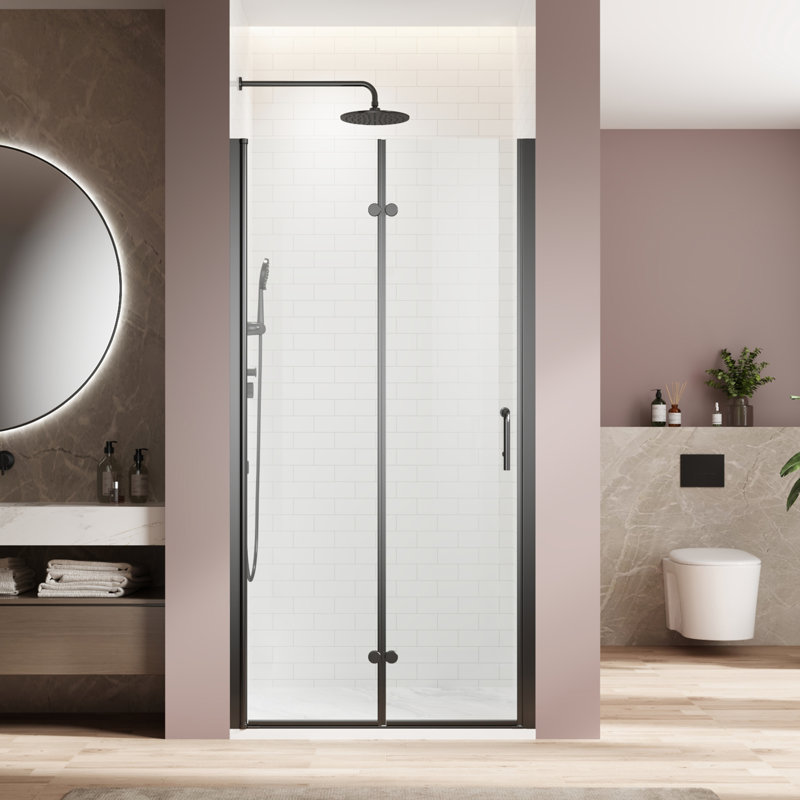Porte de douche - 30 po de largeur x 72 po de hauteur en verre trempé imperméable noir mat et accessoires de salle de bain