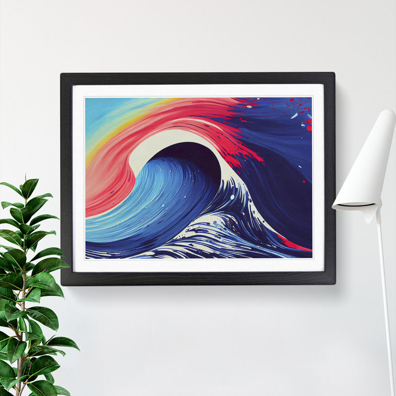 XH1022-6742X Paint Splash Ocean Wave Vol.3 1 Piece Single Picture Frame Painting, 25cm H x 34cm W x 2cm D, Black Framed