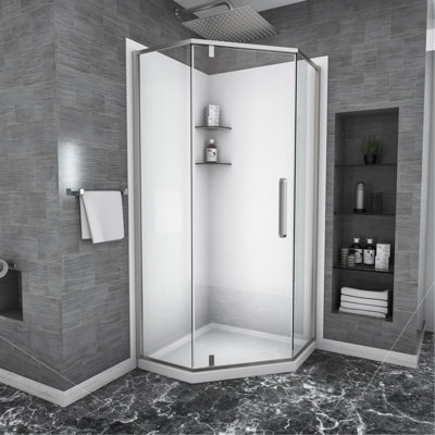 Stylish Shower Door 34-1/8" X 72" Semi-Frameless Neo-Angle Hinged Shower Enclosure