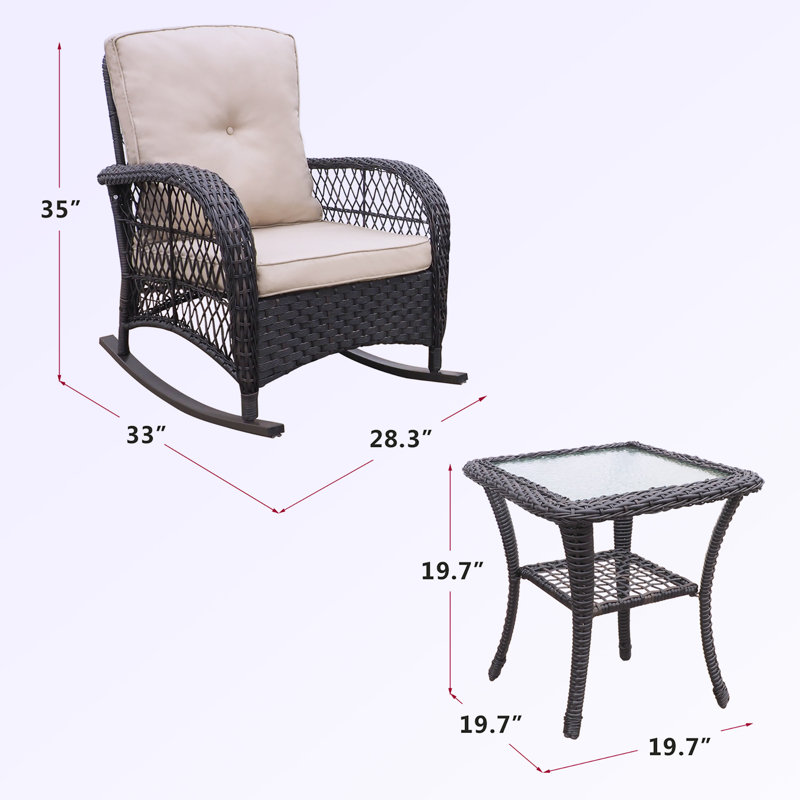 Ensemble de conversation berçant et oscillant 3 pièces avec coussins, Brun
