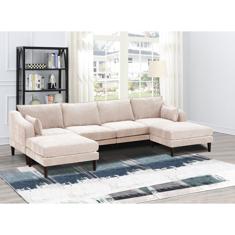 Magnifique 6 chaises modulaires en tissu minéral, sans accoudoirs et à un accoudoir, coussins de coussin, canapé, canapé modulaire à structure en bois, chaise en suède, base