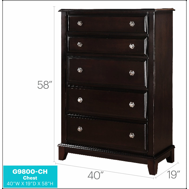 Commode Ashford G9800-CH, finition cappuccino durable et élégante pour les chambres modernes avec tiroirs robustes en queue d'aronde