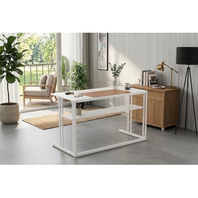 Pangea Home Weidler Miley Modern Writing Desk with Shelf – Modern All Metal Computer Desk for Home Office or Bedroom