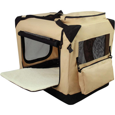 Cage pour chien pliante à 3 portes avec sac de transport et lit en molleton (garantie de 2 ans), animal domestique intérieur et extérieur (L 20 po x l 14 po x H 14 po, beige)