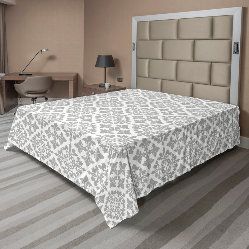 Ambesonne Nature Top Flat Sheet Glisten Fish Sunlight, Gray White Damask, California King Flat Sheet
