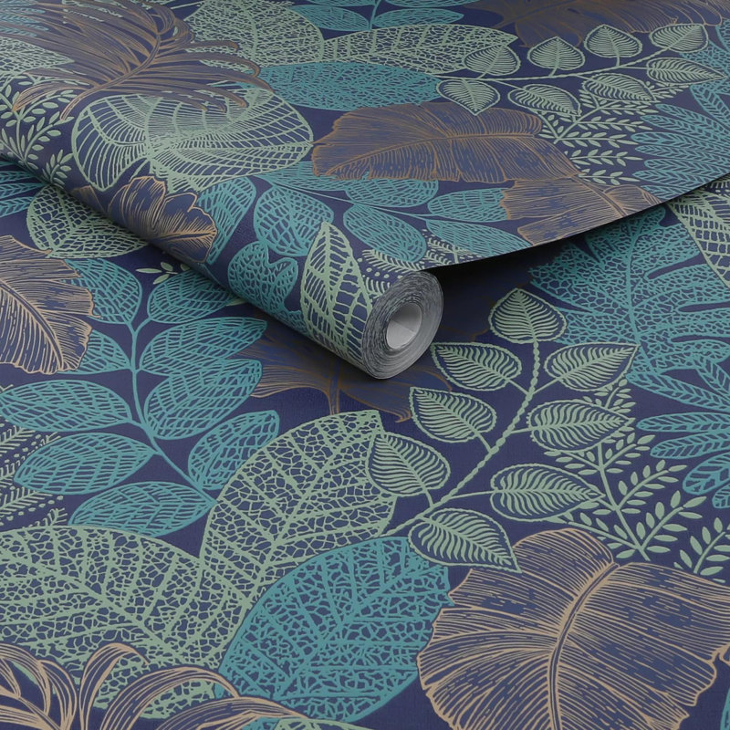 Superfresco Easy Scattered Leaves Floral Wallpaper, Blue/Copper