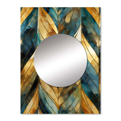 Gold And Green Gilded Chevron Reverie - chevron  Large Wall Mirror, Chevron Decorative Mirror, Printed Metal Art
