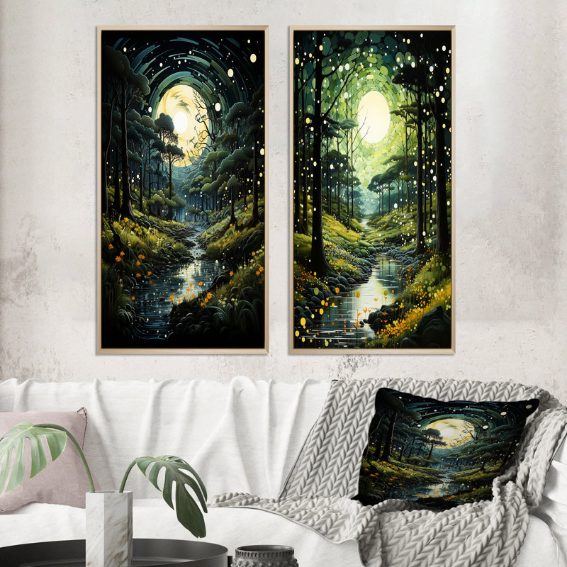 «Forest Enchanted Forest Pointillism» «Forest Enchanted Forest Pointillism» 2 - pièces sur, Encadrement brun