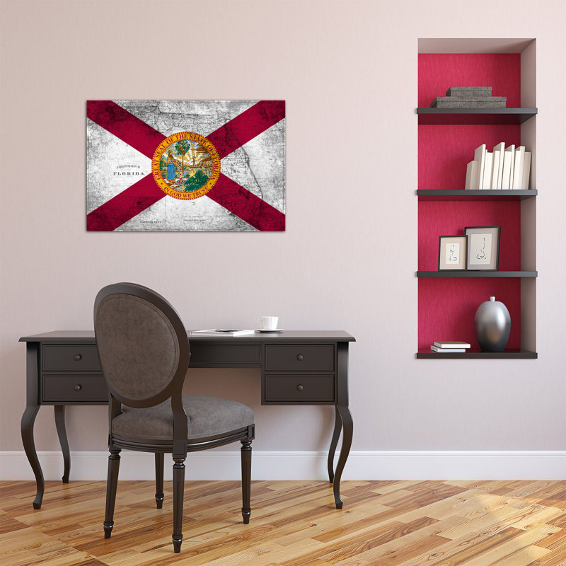 "marqueur de floride" , impression sur toile grudge rétro, H 40 po x l 60 po x P 1,5 po, Toile tendue, Pas de tapis