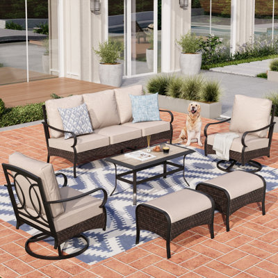 7-person Patio Conversation Set With Swivel Lounge Chairs & Ottomans