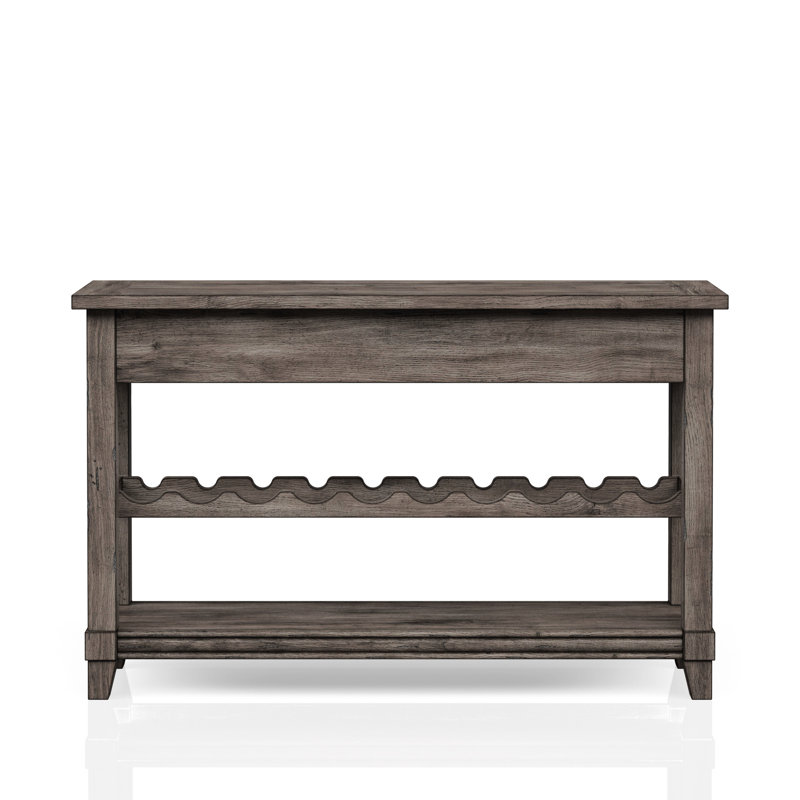Console en bois massif gris avec support pour bouteilles de vin 48,69 po Large rangement rustique