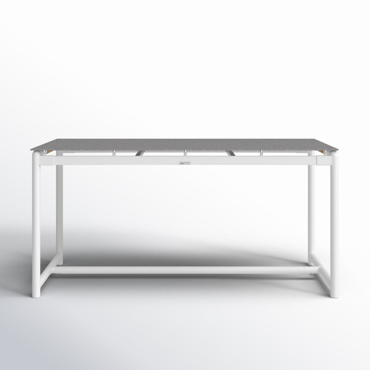 Campblin Outdoor Dining Table in Aluminum and Teak with Stone Top