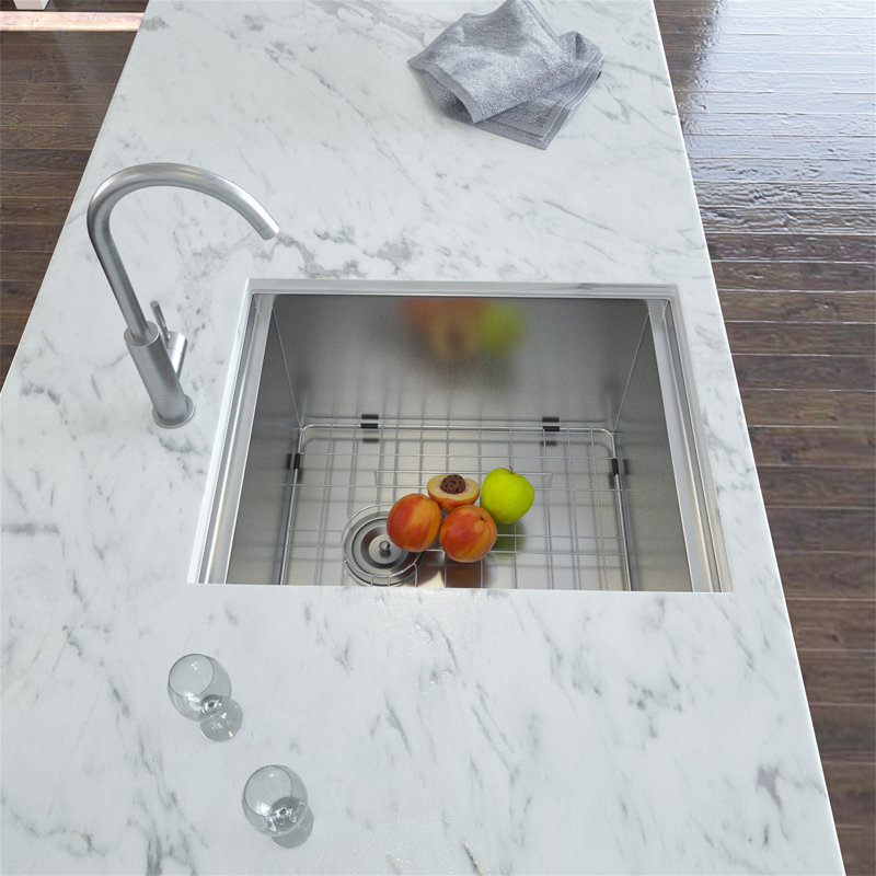 Évier de cuisine en acier inoxydable encastré à simple cuve 15 po L