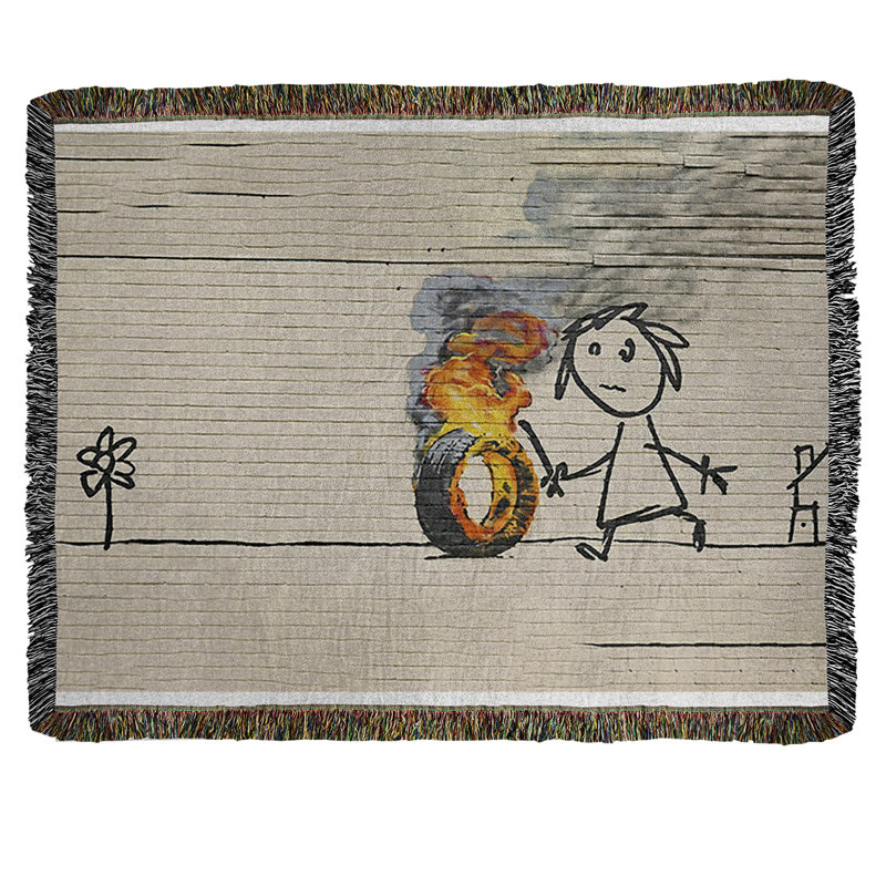 Banksy Graffiti Hand Woven Throw Blanket, 60" W x 80" L