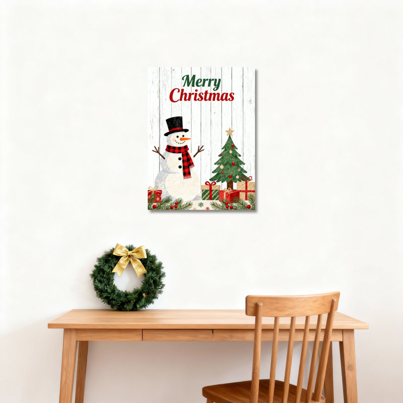 «Merry Snowman», art mural sur toile, H 18 po x l 12 po