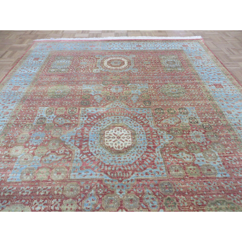 Tapis rouge rouille en laine noué à la main de conception unique 5 pi 11 po x 9 pi Mahvish