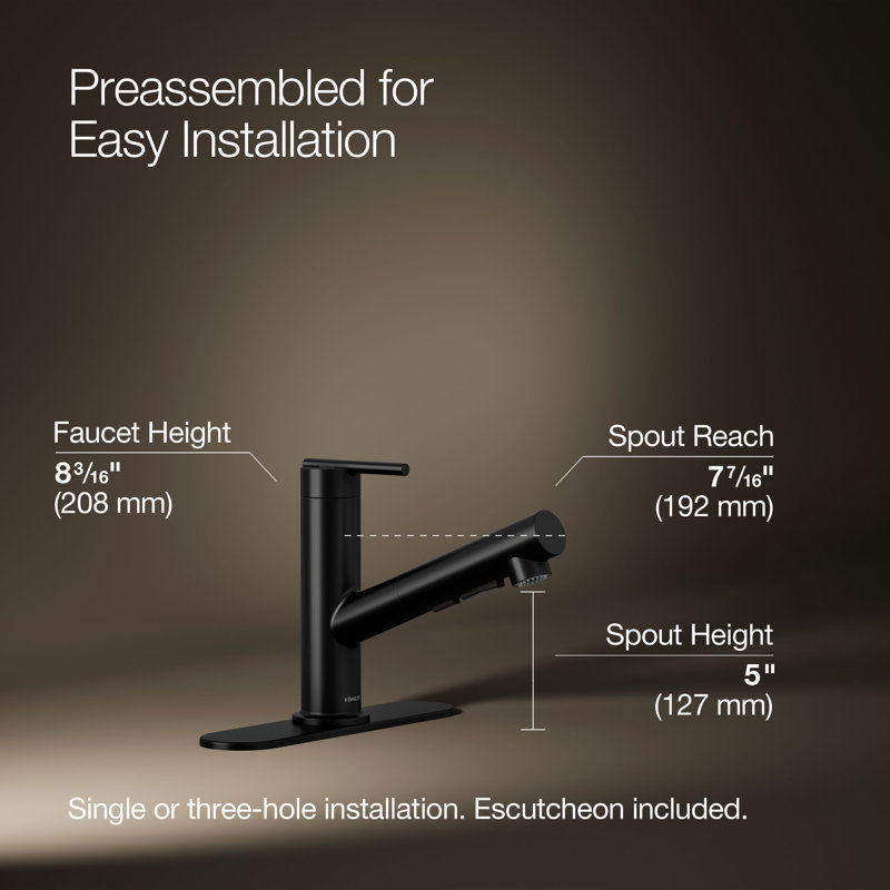 Crue Pull-Out Kitchen Sink Faucet, Pull-Out Laundry Faucet with Three-Function Sprayhead, Matte Black