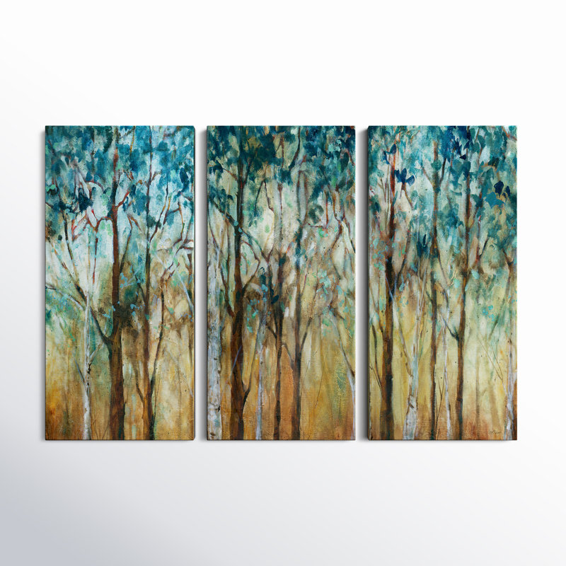 Sunlit Birch Grove - 3 pièces, reproduction d'art sur toile tendue, H 40 po x l 60 po x P 1,5 po