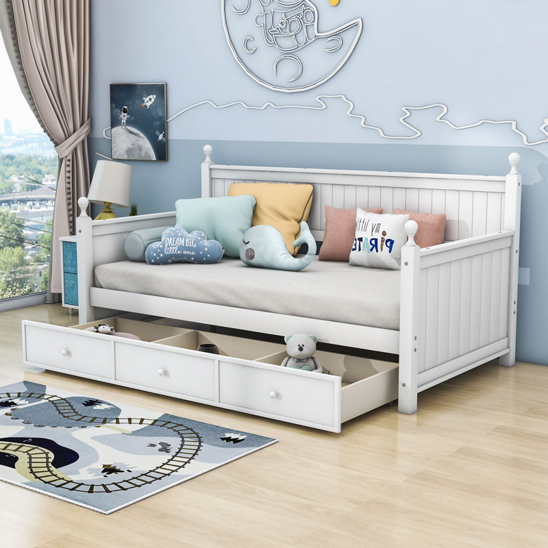 Bengoa Twin Size Wood Daybed with Three Drawers, White