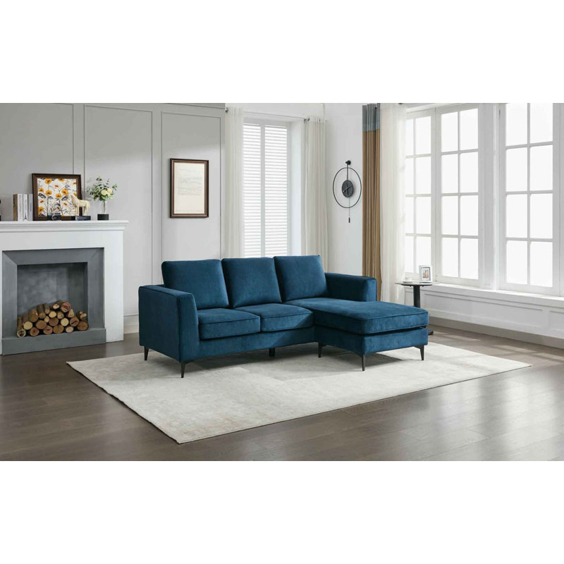 Carmen Modern 3 Seater Chaise Sofa, Blue