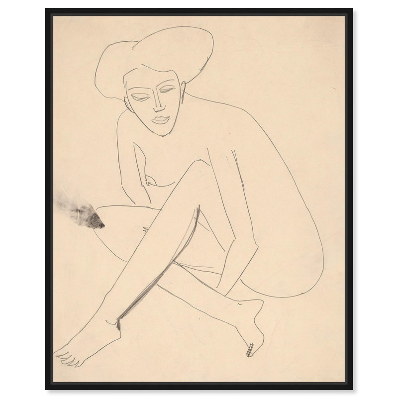 Dodo assis 1910 sur toile , H 21 po x l 17 po, Cadre flottant noir