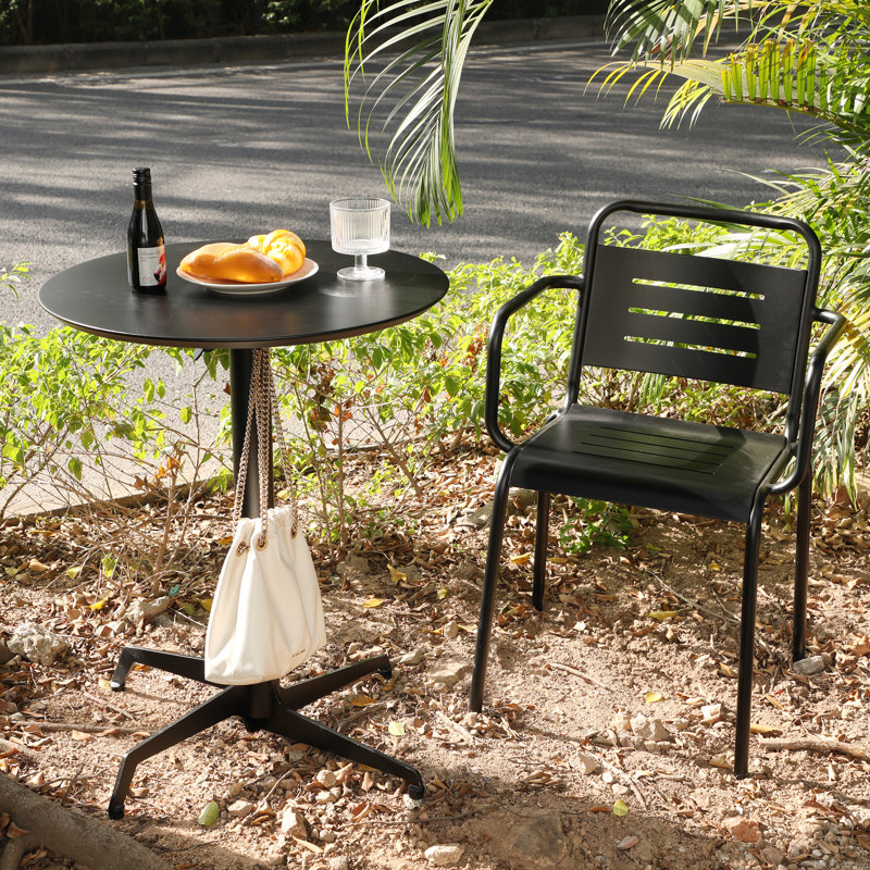 Black Round Folding Table – 23.6"X23.6"X29.5" Indoor & Outdoor Metal Table, Rust-Resistant, Waterproof, Sturdy X-Shaped Design, Easy Fold & Storage