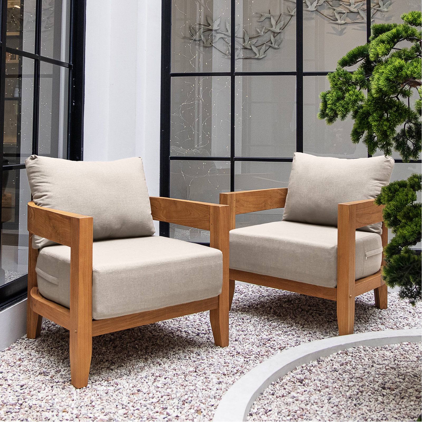 Keaton 2-Person Teak Patio Seating Group, Beige