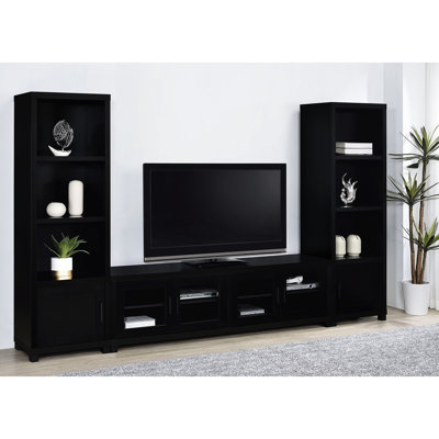 Three Entertainment Center In Black, 79-Inch Tv Stand And Two Media Towers For Gaming Setup Accessories