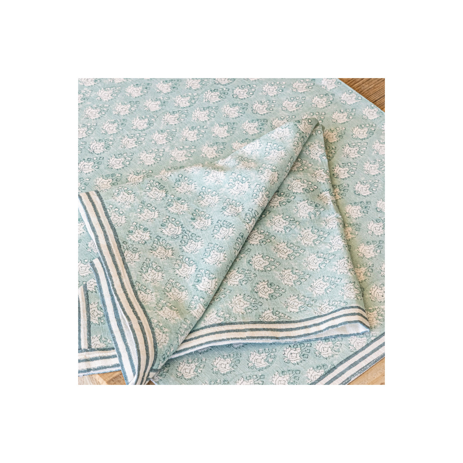 over&back Hand-Blocked Placemats, Set of 4, Blue Leaf