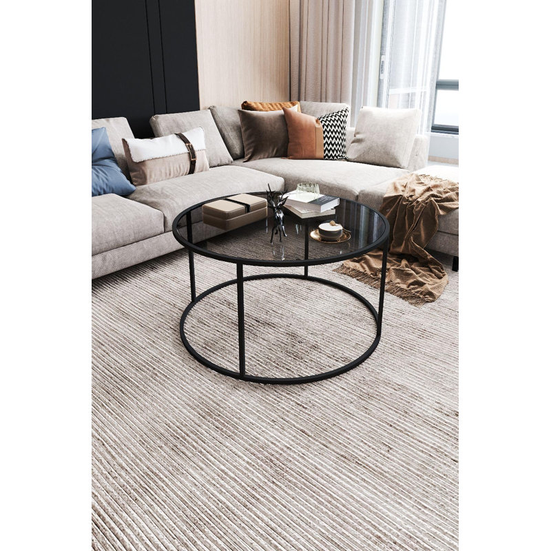 Table basse ronde en verre trempé fumé Startis, H 18 po x L 32 po x l 32 po, Noir, Gris