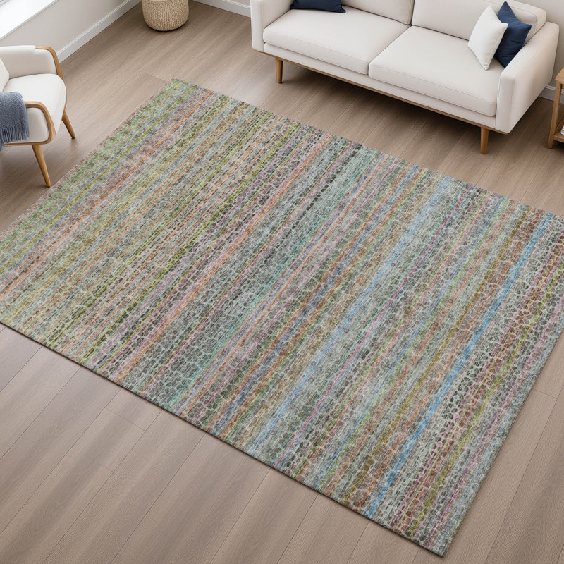 Premium Machine Washable Mayfield AMF2155 Striped Rug, Aqua, Rectangle 10' x 14'