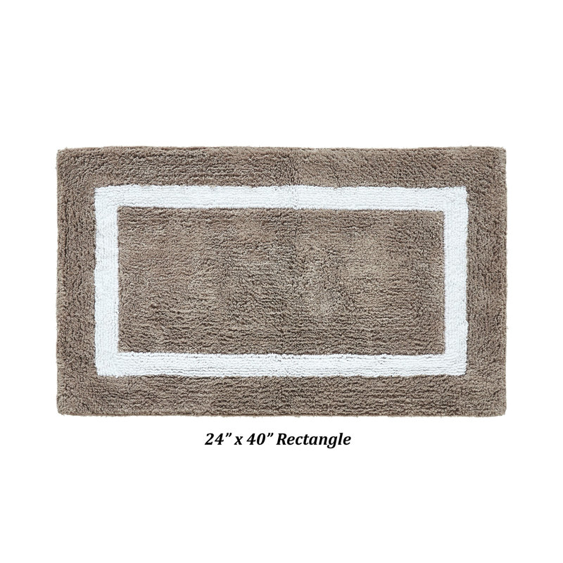 Tapis pour salle de bain réversible 100% coton Widman, Rectangle 24 po x 40 po, Beige / Blanc