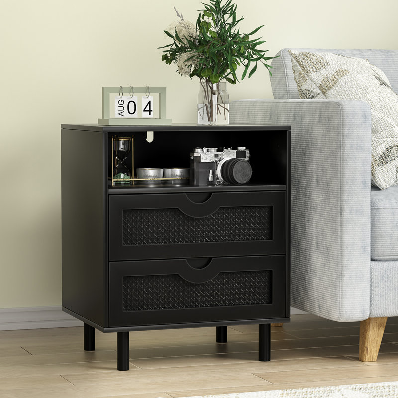 Carmelyn Black nightstand with 2 drawer
