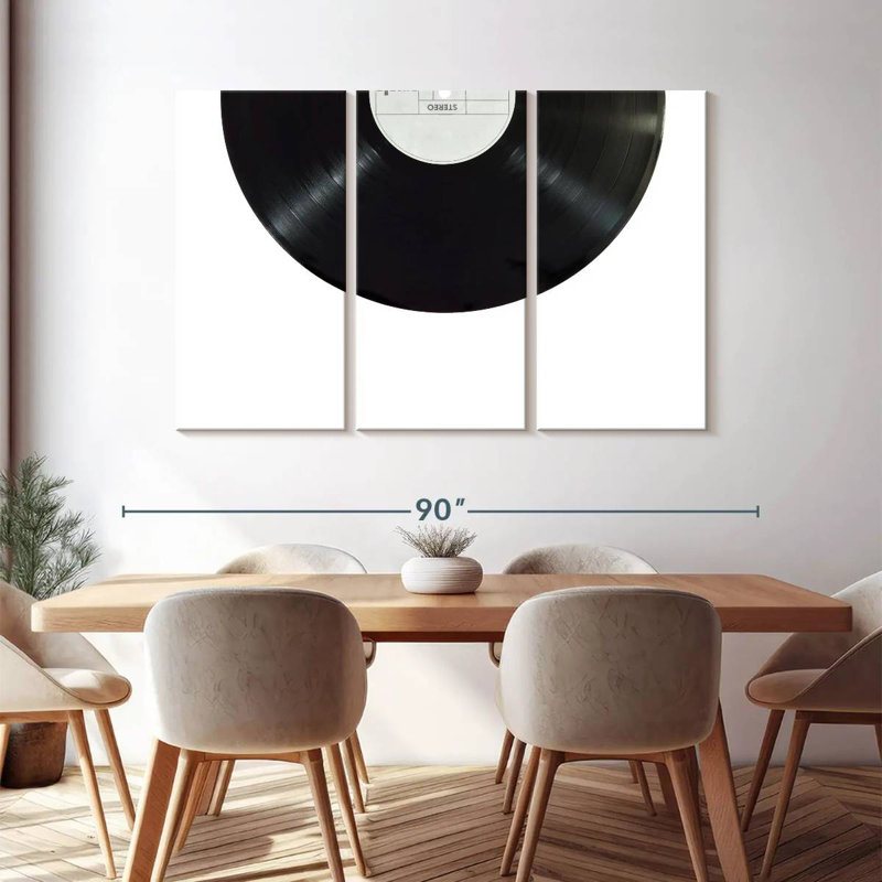 Ensemble de 3 disques vinyles sur toile, H 48 po x l 74 po x P 1,25 po
