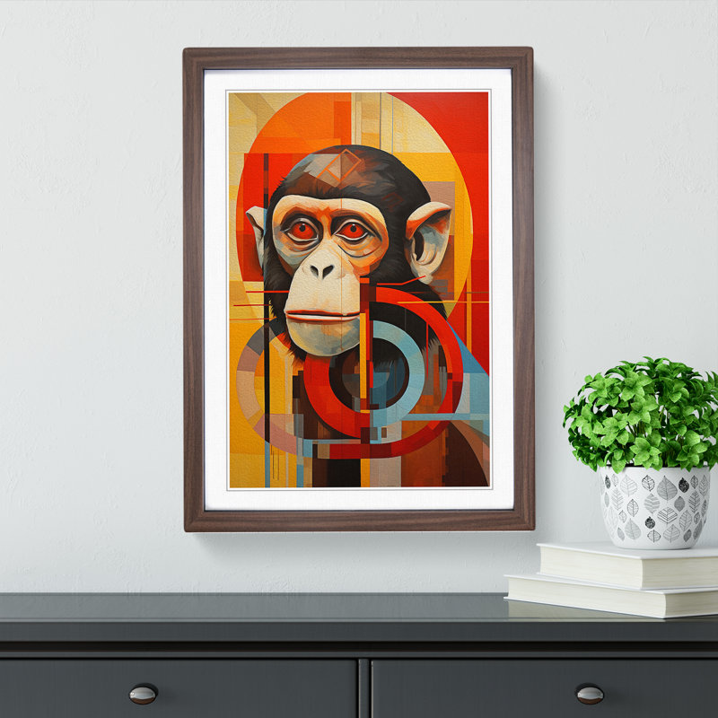 XYZ-FRM-V1223-4530 Monkey Constructivism - Single Picture Frame Print on Wood, Walnut , 34cm H x 25cm W x 2cm D