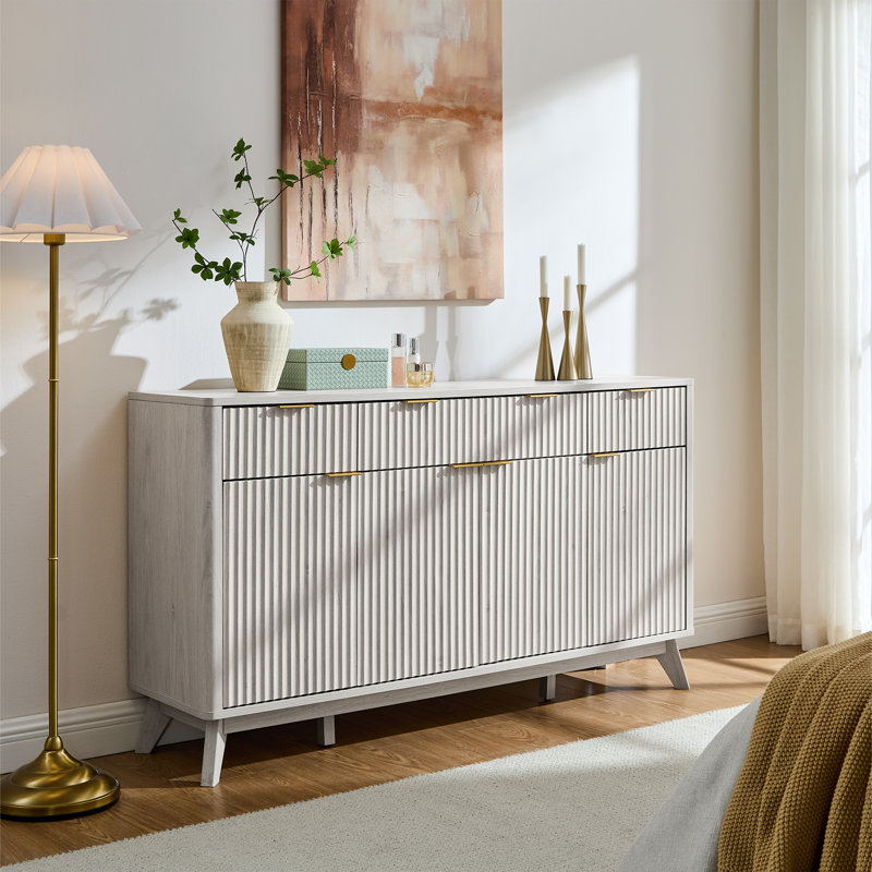 60" Sideboard Buffet Cabinet With Doors And Shelves, White Alder