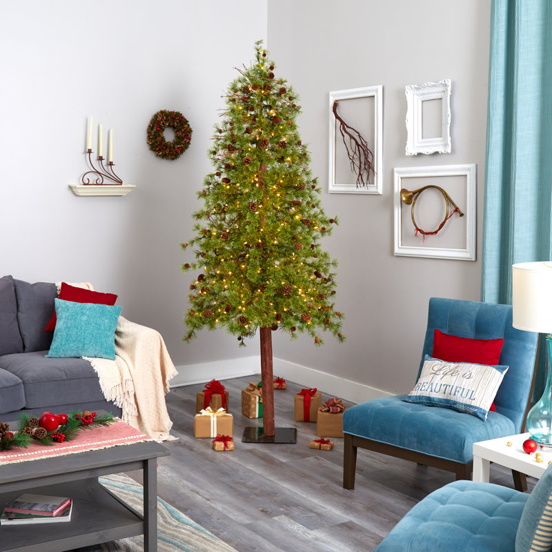 Arbre de Noël vert pin artificiel avec DEL, H 8 pi