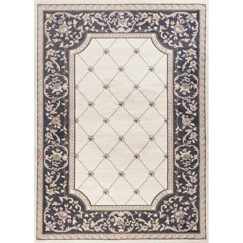 Tapis gris et ivoire Onaga, Rectangle 3 pi 3 po x 5 pi 3 po