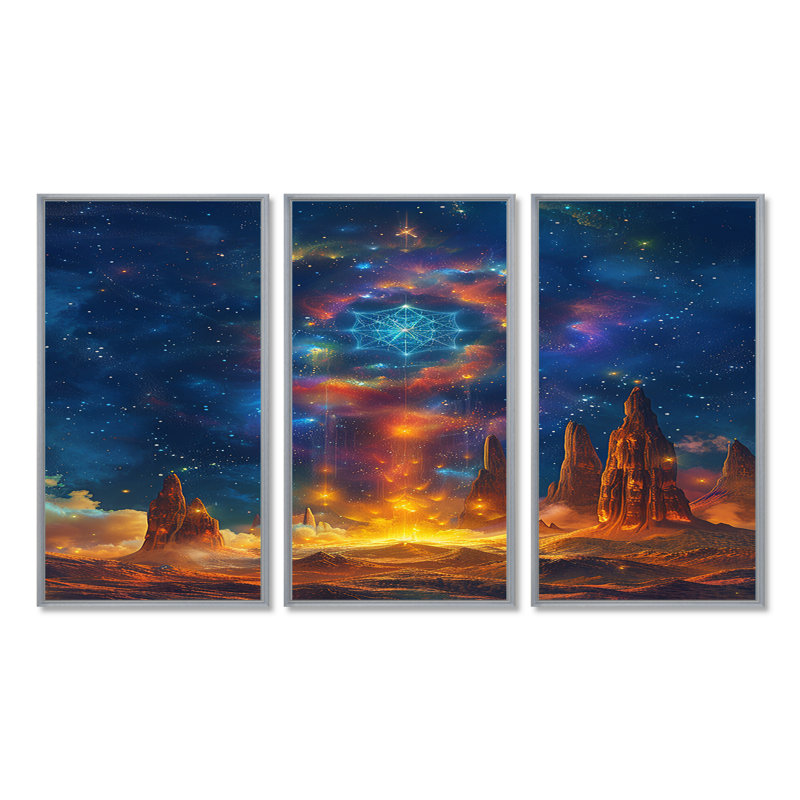 Ensemble de salon art mural Magic Crystal, Encadrement argenté, H 32 po x l 48 po x P 1 po