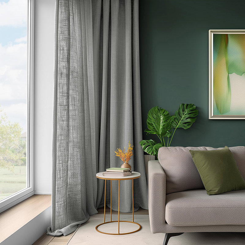 Basic Faux Linen Curtain Pair - 2 Panels - Light Filtering Window Curtains, 50" W x 84" L, Light Gray
