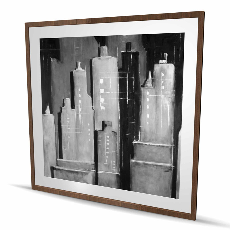 Abstrait noir et blanc, impression de bâtiments encadrés, H 48 po x l 48 po, Brun