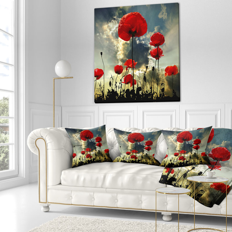 Coussin décoratif floral sur fond thunderstorm, 18 po x 18 po, Coussin décoratif
