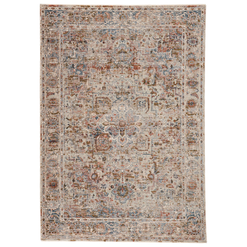 Oriental Gray/Golden Tan Area Rug, Rectangle 6' x 9'