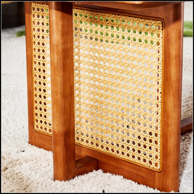 Chinese Style Log Imitation Rattan Walnut Rectangular Solid Wood Coffee Table For Small Family Living Rooms