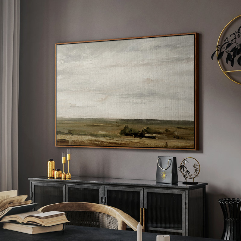 Paysage rétro - CMXLVI, Toile encadrée noyer flottant, H 25 po x l 37 po x P 2 po