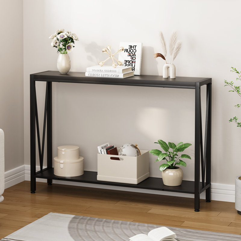 Console Table with Storage Shelf, Entryway Side Table with Metal Frame and Adjustable Legs